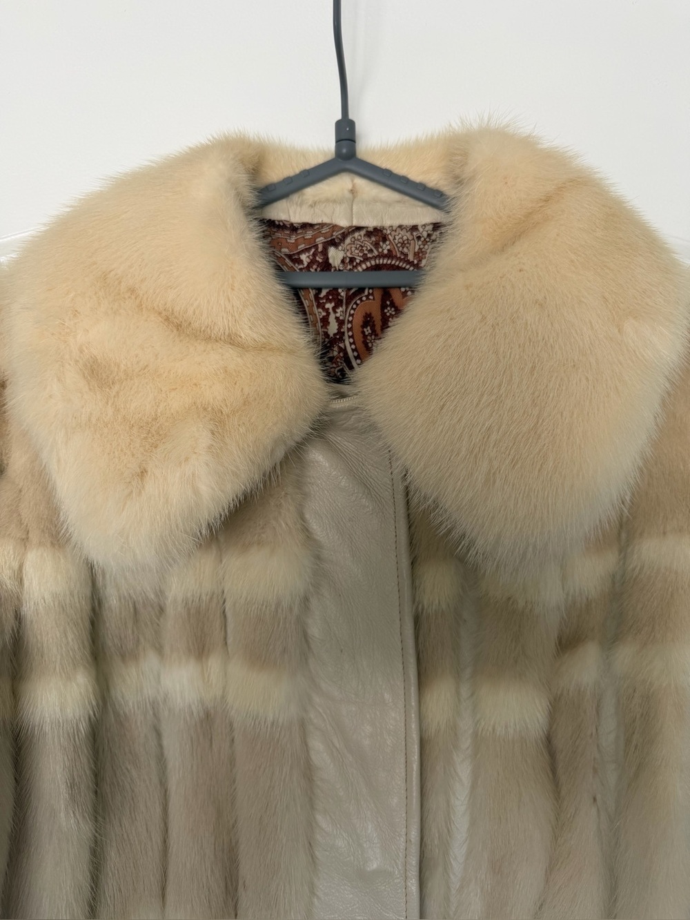 Vintage Mink Fur & Leather Coat Cream Color Size M - Picture 7 of 11